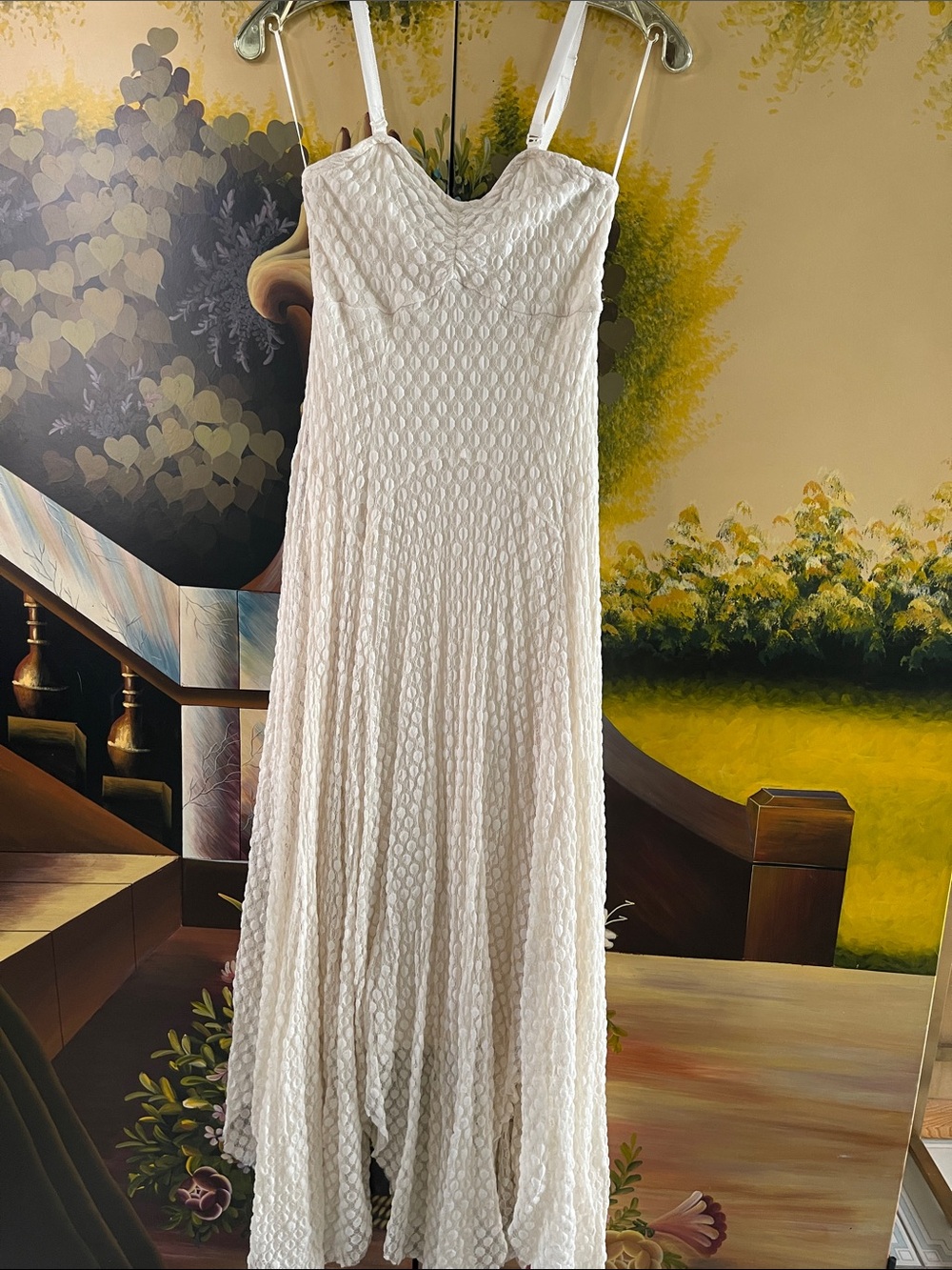Free people  Ivory Textured Spaghetti-Strap Maxi Dress
